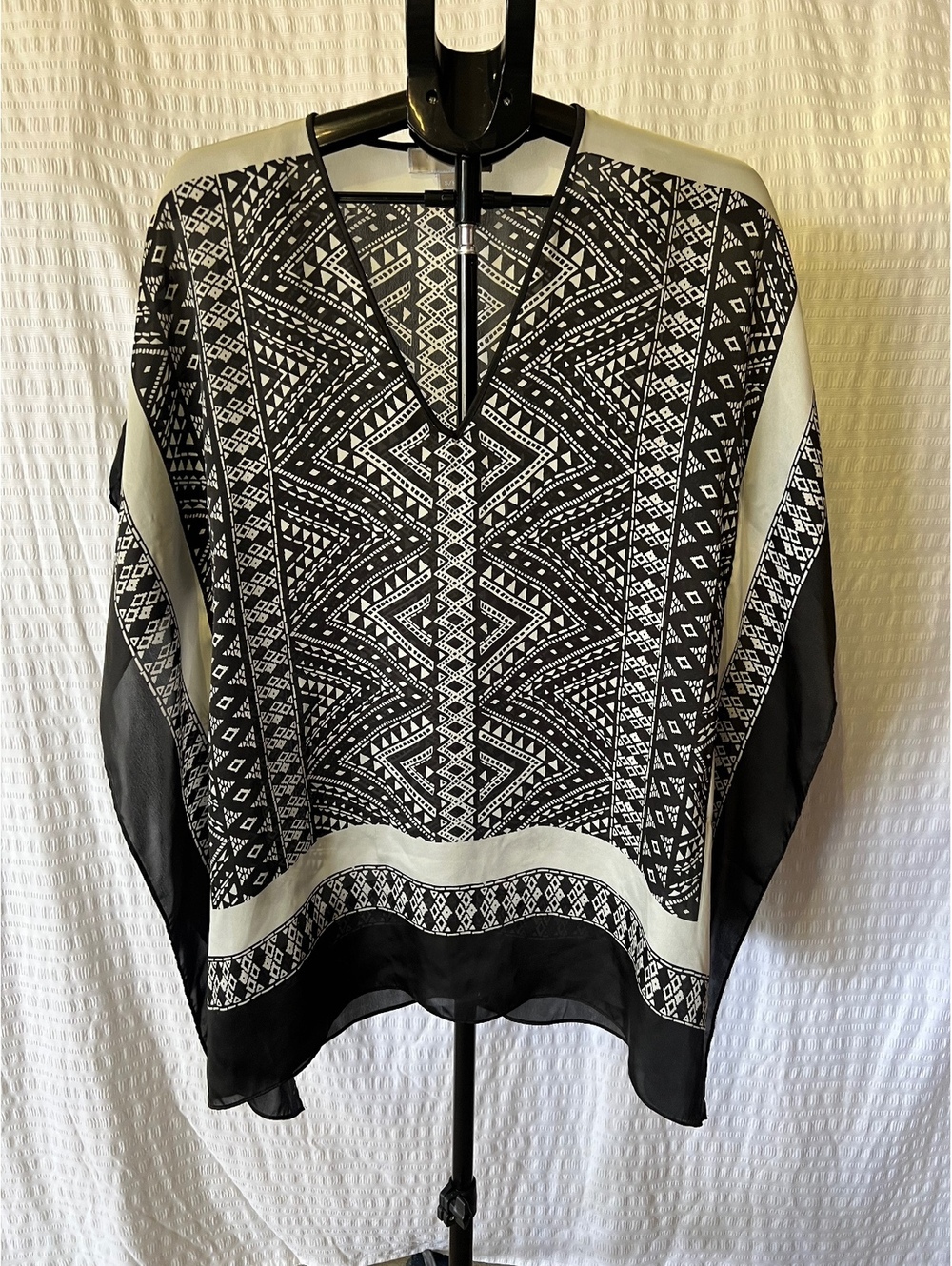 Michael Kors Black White Geometric Print Tunic Top S/M Sheer Dolman Sleeve
